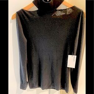NWT Bailey44 Aristocratic Turtleneck Cold Shoulder Sweater Slit Sleeve Black $62